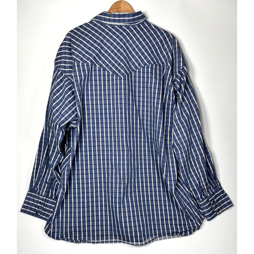 Flying R Ranchwear Mens 4XL‎ Blue White Plaid Pearl Snap Western Made in USA - Picture 3 of 11